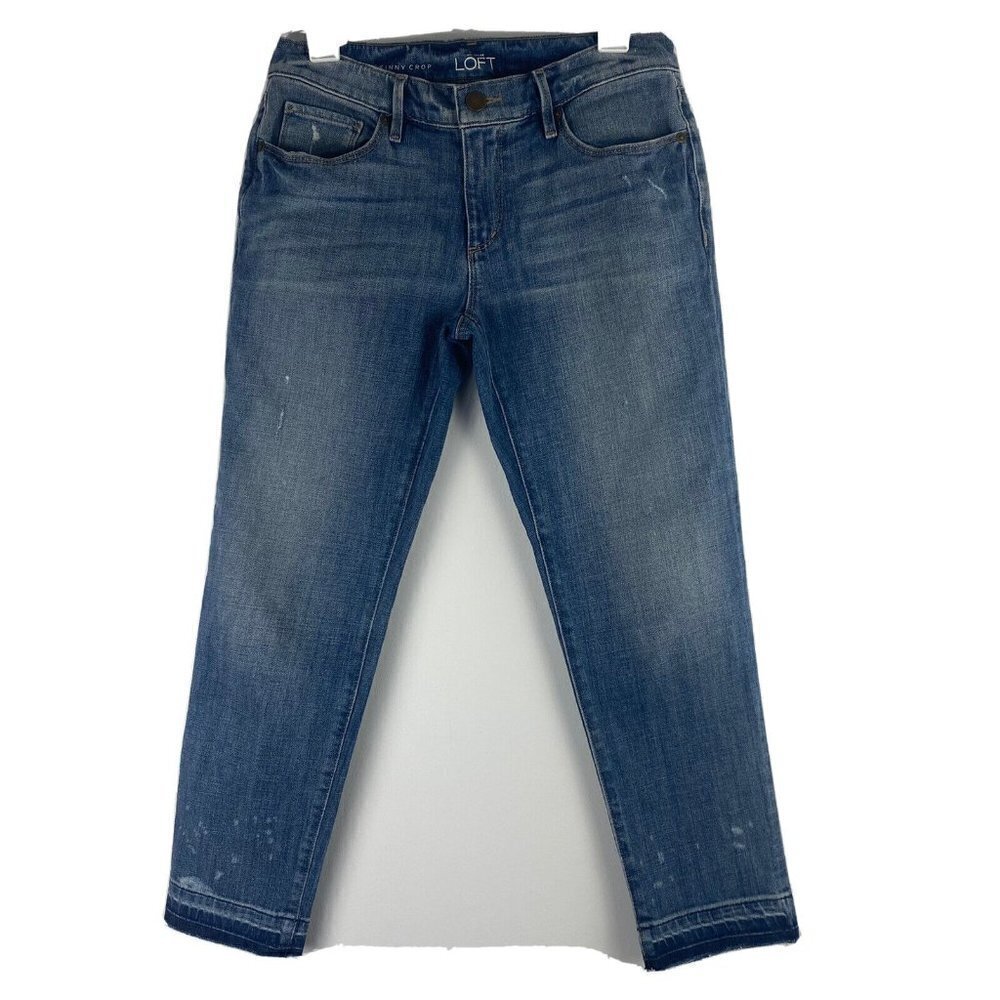 Loft Womens Relaxed Skinny Crop Jeans Size 26/2 Medium Wash Raw Hem Cotton